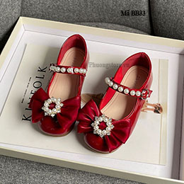 Giày búp bê bé gái màu đỏ từ 3-11 tuổi dạ mềm êm - BB33