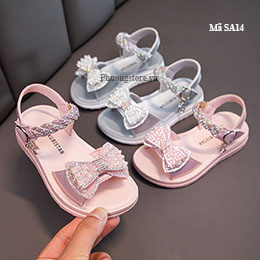 Giày sandal trẻ em gái từ 3-12 tuổi nơ đính hạt xinh xắn - SA14