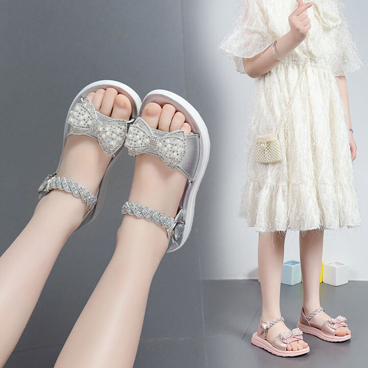 Giày sandal bé gái từ 3-12 tuổi nơ đính hạt xinh xắn - SA14