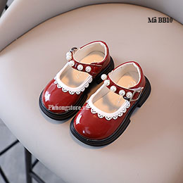 Giày búp bê bé gái từ 1-4-5 tuổi màu đỏ đính ngọc