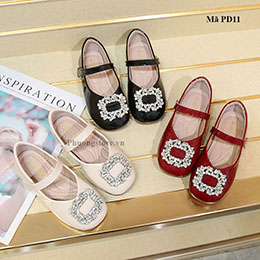 Giày búp bê bé gái từ 3-10 tuổi da bóng đính đá xinh xắn - BB11