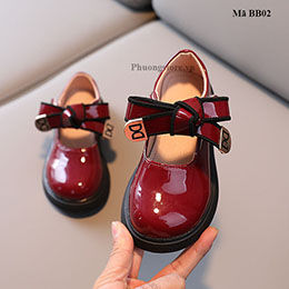 Giày búp bê trẻ em từ 3-12 tuổi màu đỏ phong cách Vintage