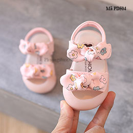 Giày sandal trẻ em gái tập đi từ 0-18 tháng đính nơ xinh xắn