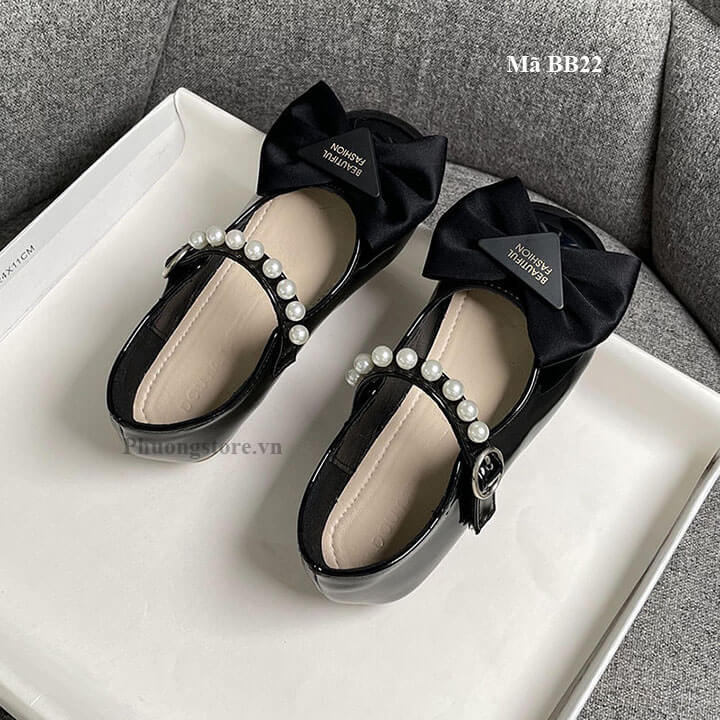 Giày búp bê trẻ em từ 3-11 tuổi màu đen da mềm - BB22