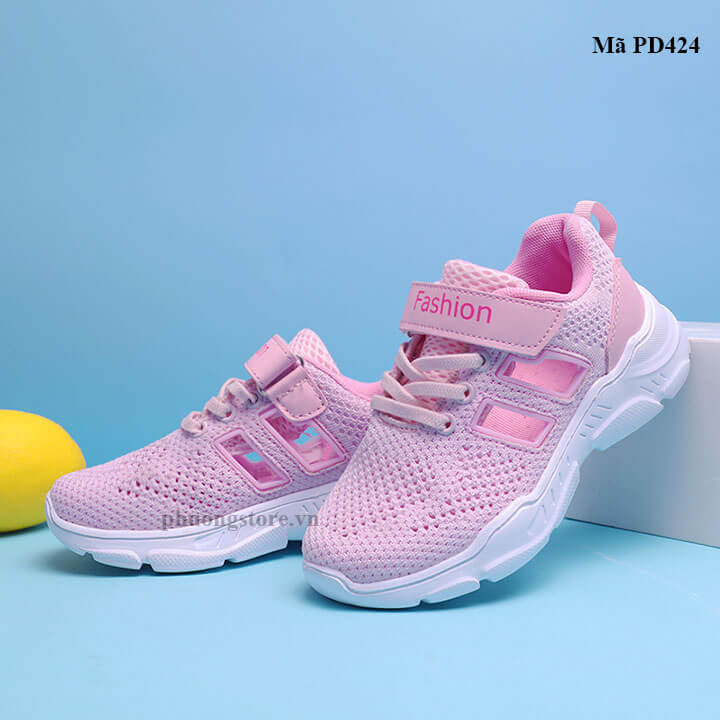 Giày thể thao cho bé gái từ 3-12 tuổi màu hồng phong cách Hàn