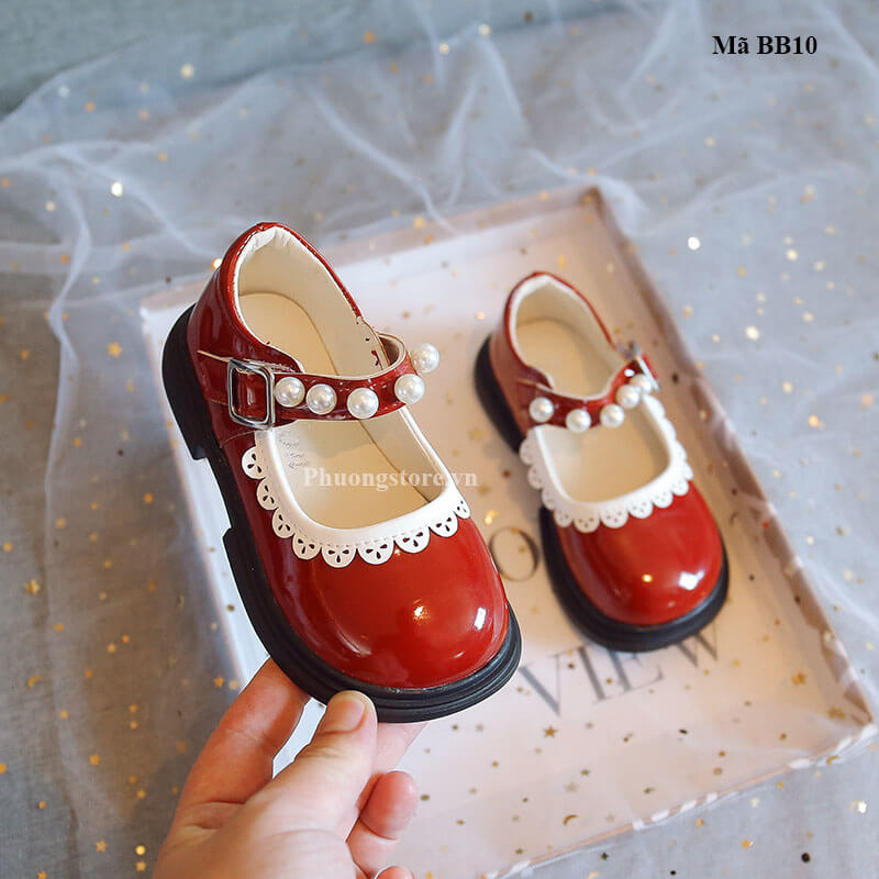 Giày búp bê bé gái từ 1-4-5 tuổi màu đỏ đính ngọc - BB10