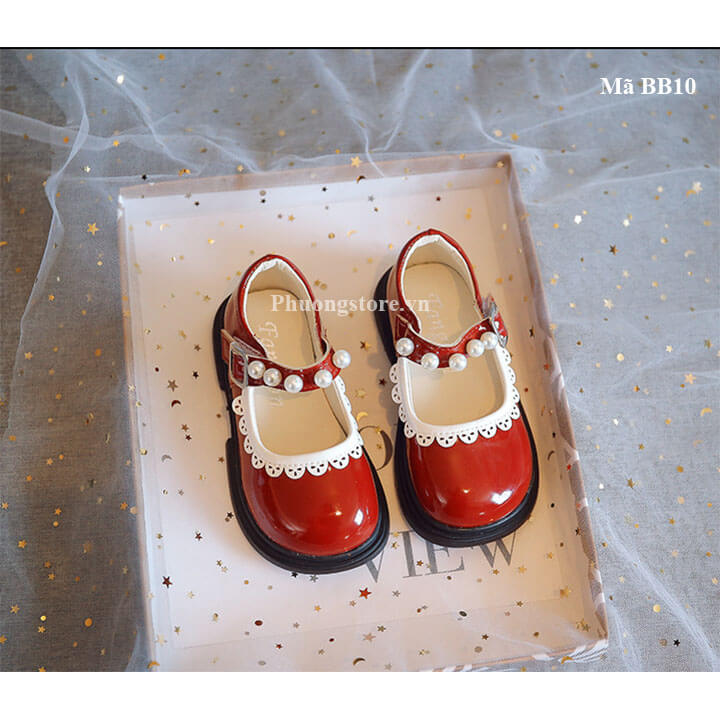 Giày búp bê bé gái từ 1-4-5 tuổi màu đỏ đính ngọc - BB10