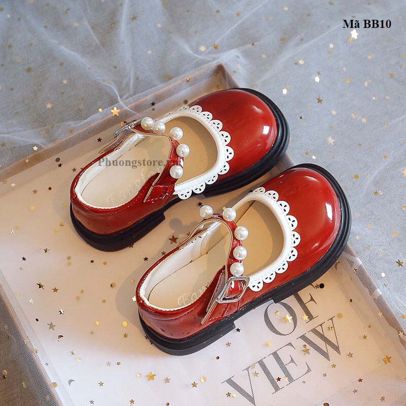 Giày búp bê bé gái từ 1-4-5 tuổi màu đỏ đính ngọc