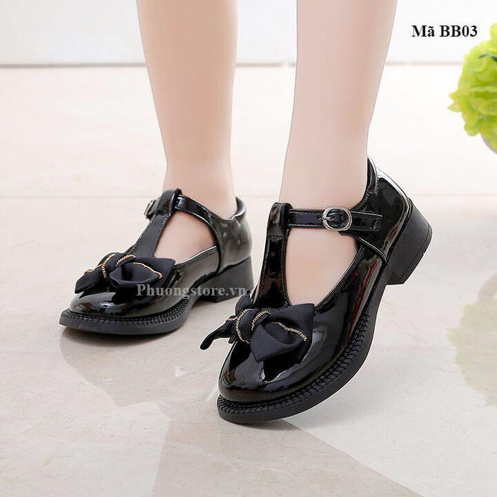 Giày búp bê bé gái từ 3-12 tuổi màu đen phong cách Vintage - BB03
