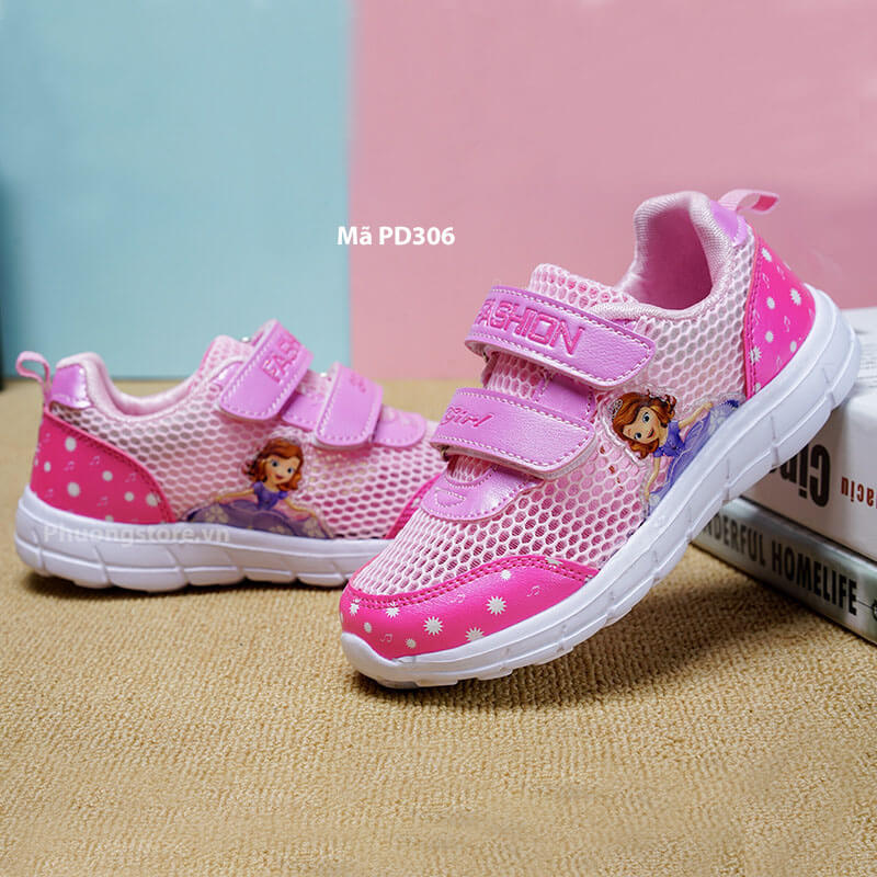 Giày thể thao công chúa màu hồng cho bé gái từ 3 - 12 tuổi