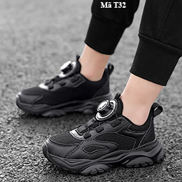 Giày thể thao bé trai bé gái màu đen cá tính từ 3-12 tuổi - T32